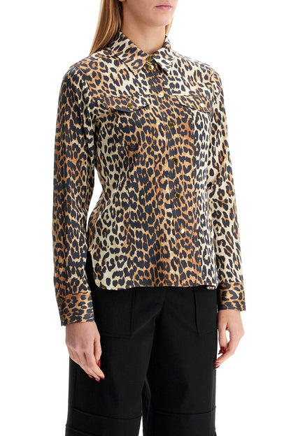 Leopard Print Satin Shirt  - Brown