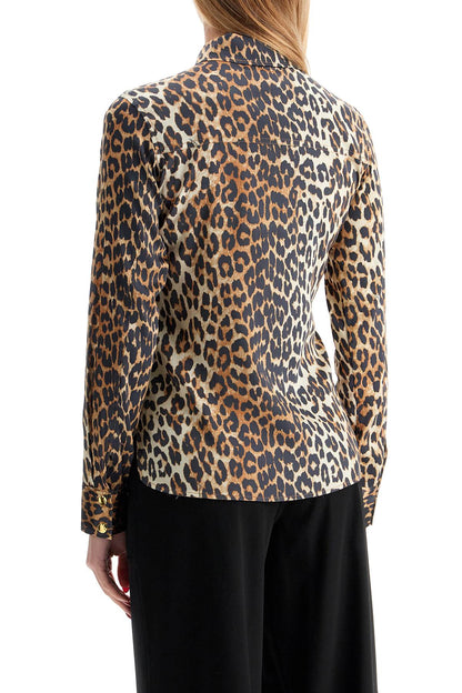 Leopard Print Satin Shirt  - Brown