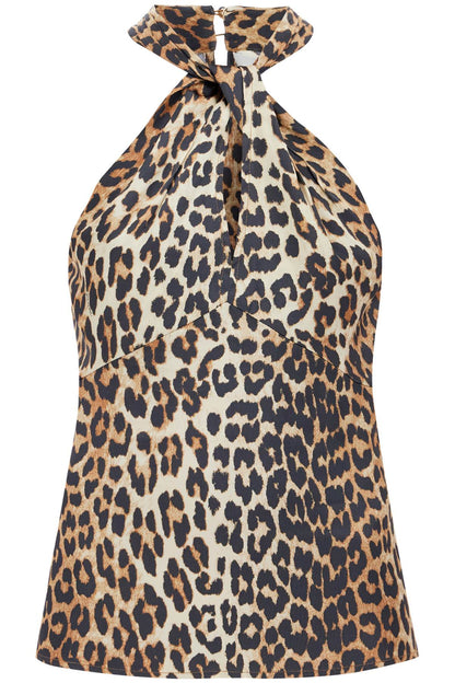 Leopard Print Satin Top For  - Brown