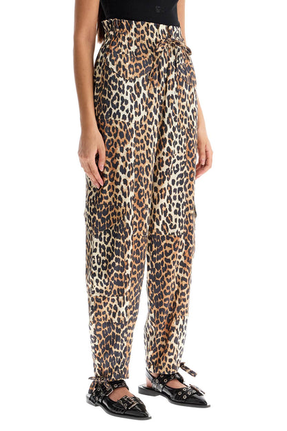 Leopard Print Satin Cargo Pants  - Brown