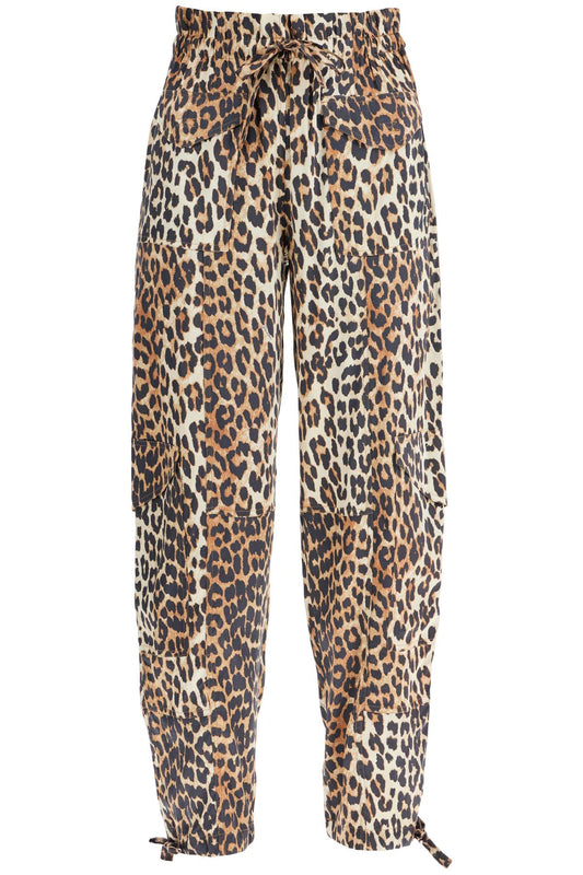 Leopard Print Satin Cargo Pants  - Brown