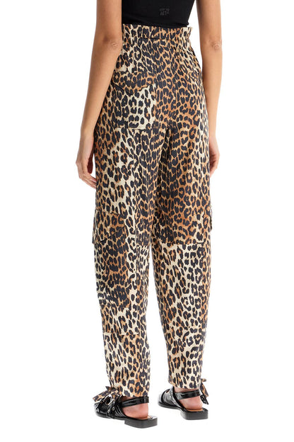 Leopard Print Satin Cargo Pants  - Brown