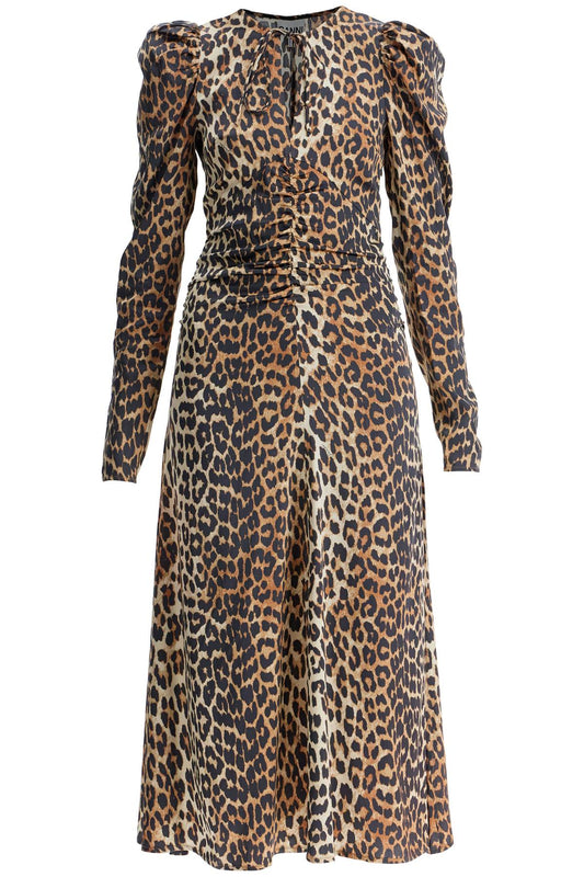 "animal Print Satin Midi Dress"  - Brown