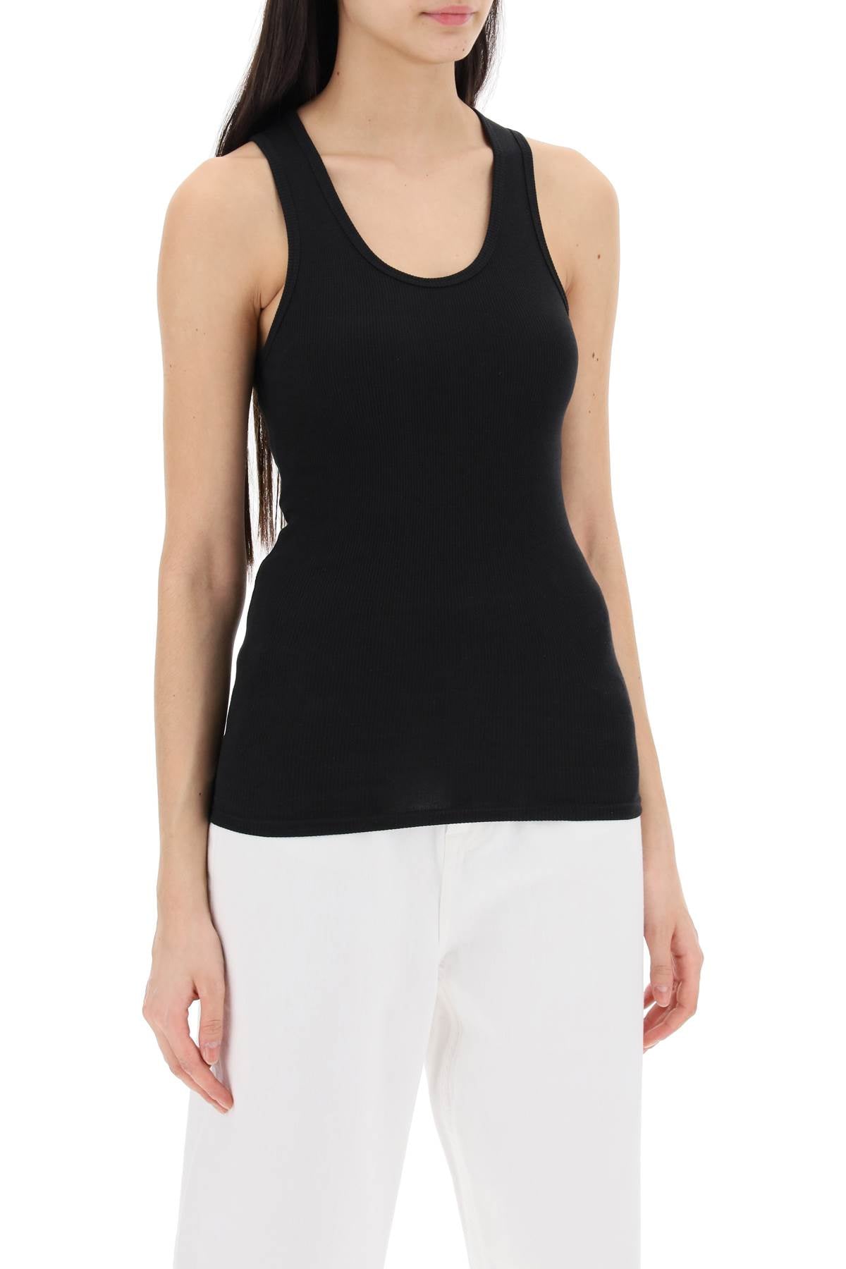 Ribbed Sleeveless Top With  - Black