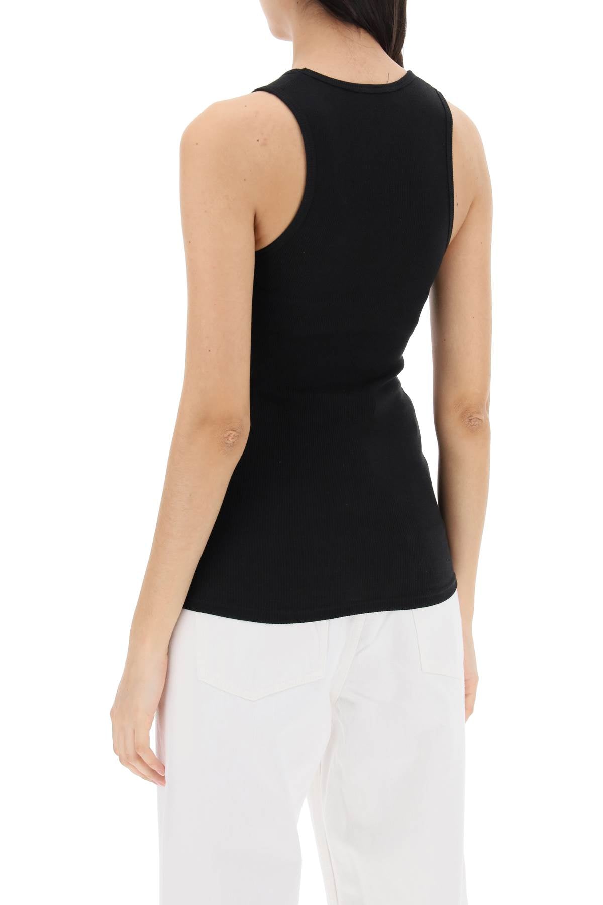 Ribbed Sleeveless Top With  - Black