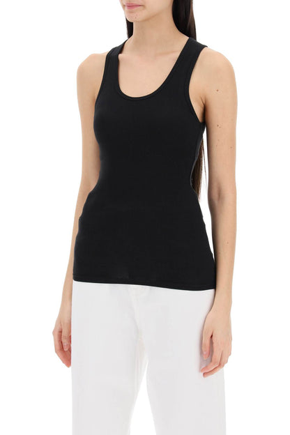 Ribbed Sleeveless Top With  - Black