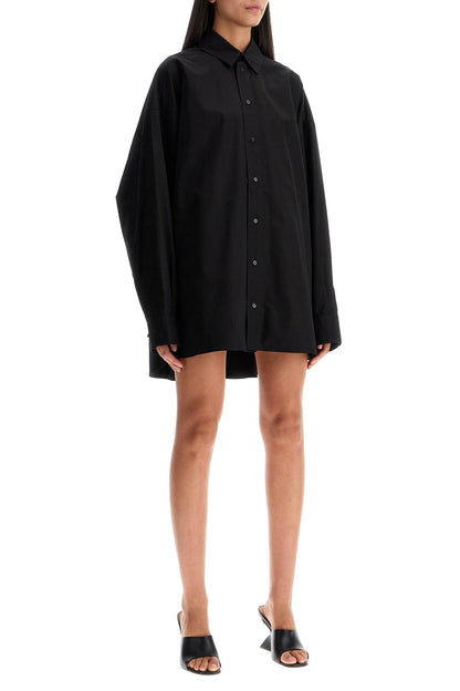 Mini Shirt Dress With Button Closure  - Black