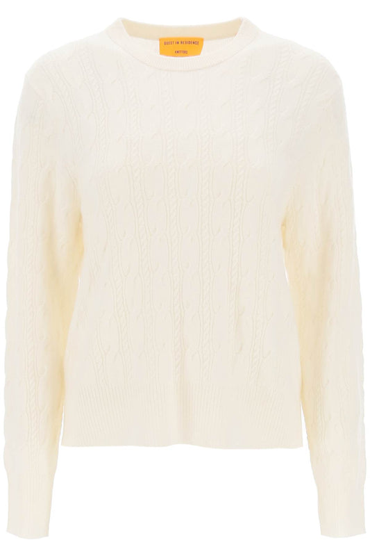 Twin Cable Cashmere Sweater  - White