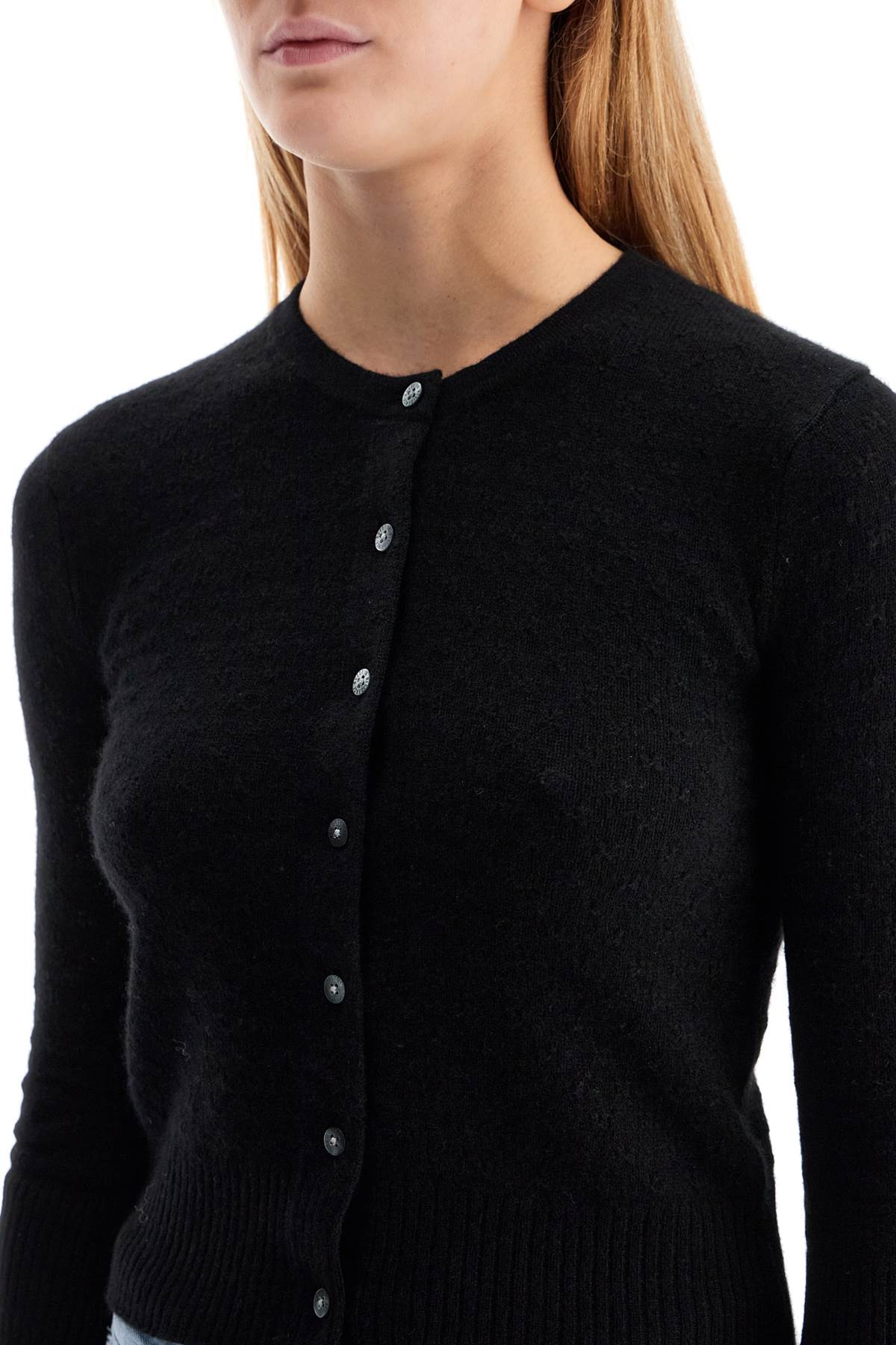 's Cashmere Pointelle Cardigan  - Black