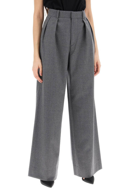 Wide Leg Flannel Trousers For Men Or  - Grey