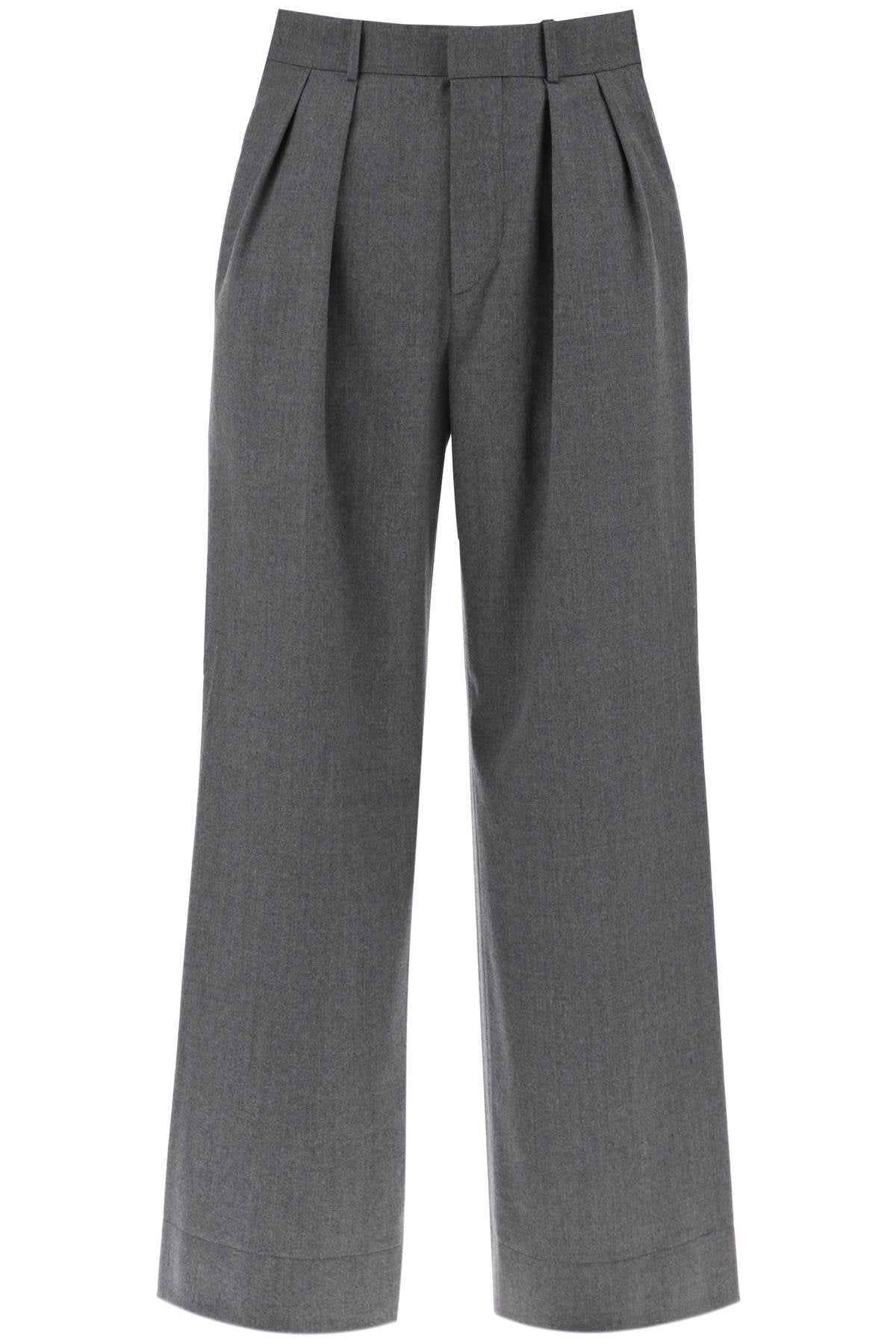 Wide Leg Flannel Trousers For Men Or  - Grey