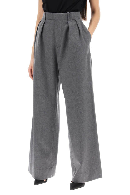 Wide Leg Flannel Trousers For Men Or  - Grey