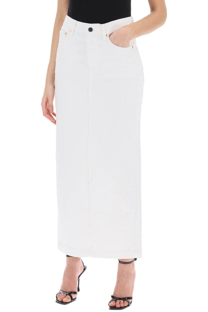 Denim Column Skirt With A Slim  - White