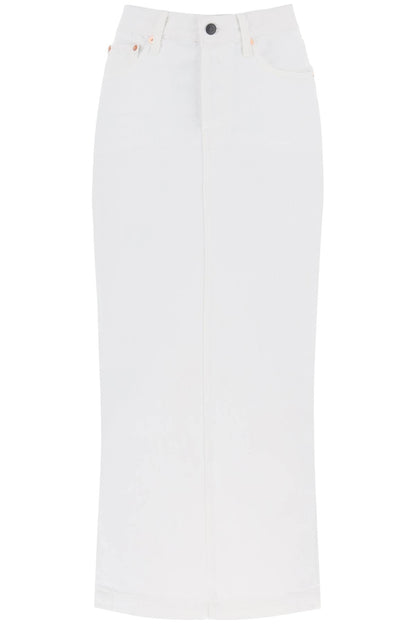 Denim Column Skirt With A Slim  - White