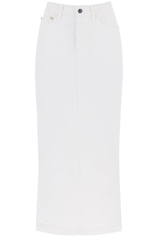 Denim Column Skirt With A Slim  - White