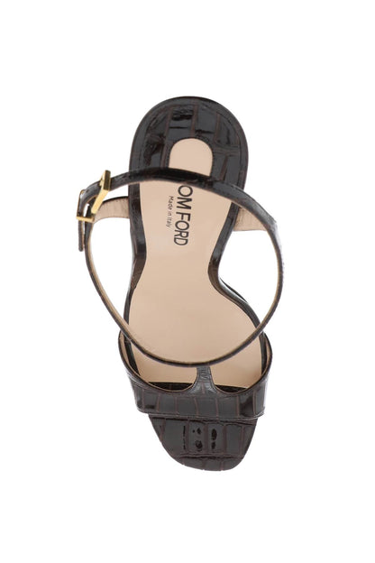 Angelina Sandals In Croco-embossed Glossy Leather  - Brown