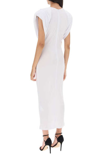 Midi Sheath Dress With Structured Shoulders  - Bianco