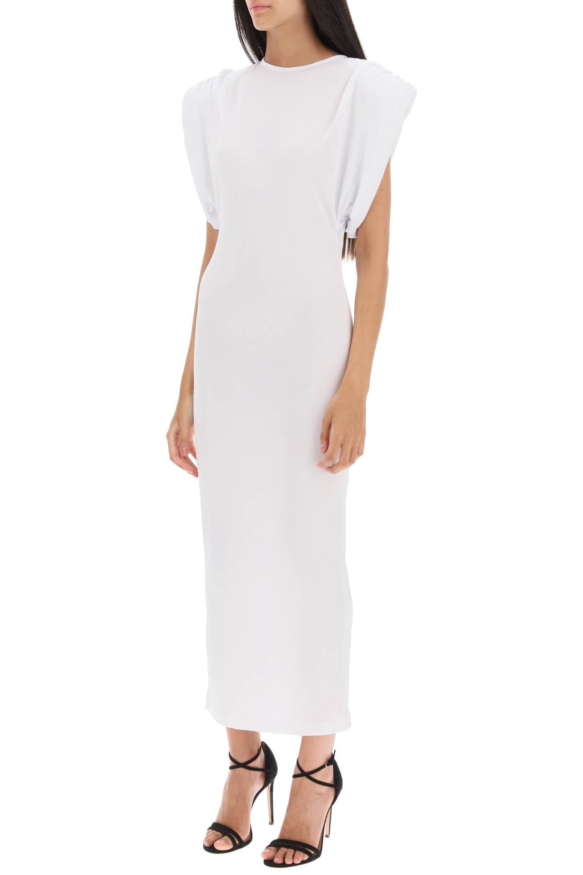 Midi Sheath Dress With Structured Shoulders  - Bianco