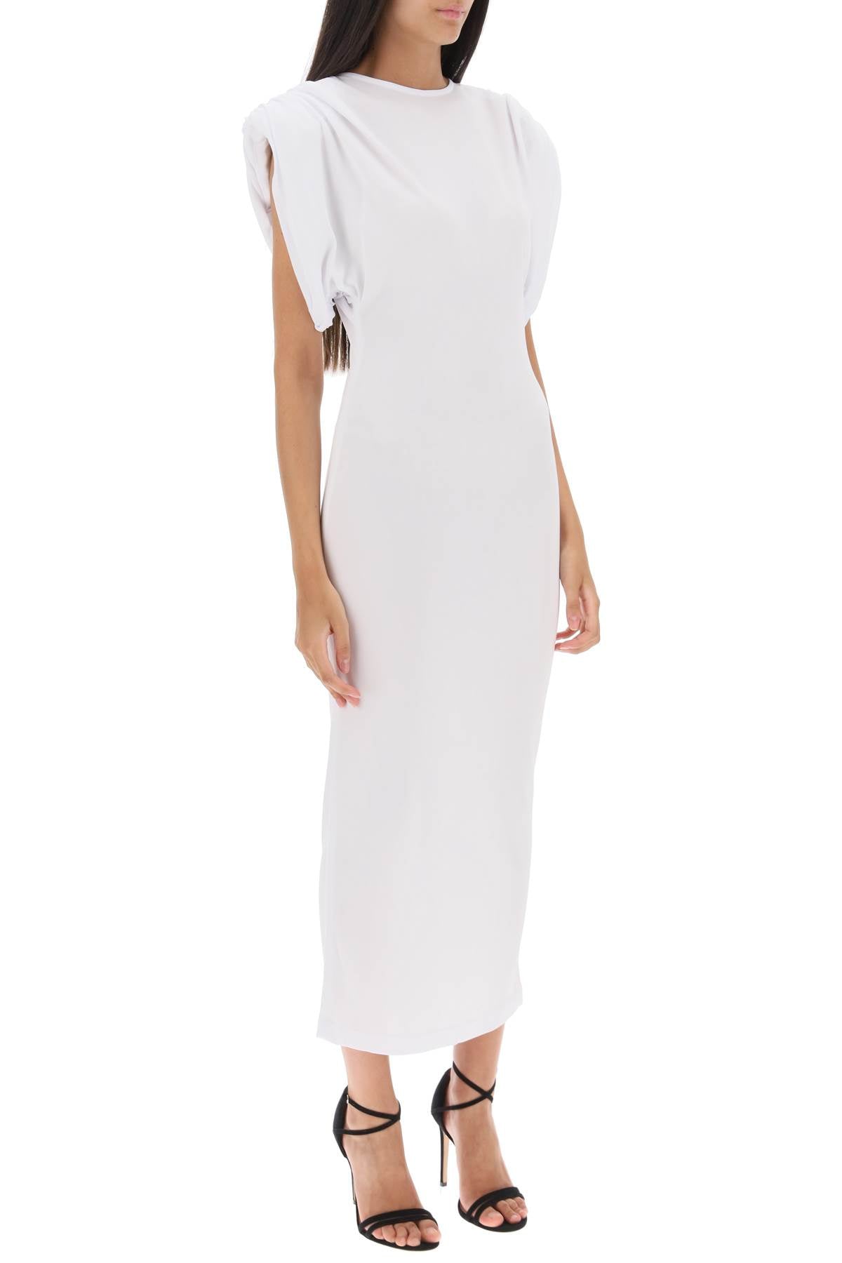 Midi Sheath Dress With Structured Shoulders  - Bianco