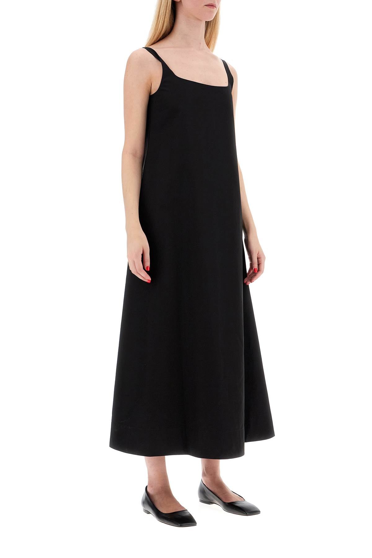 Flared Poplin Dress With  - Black