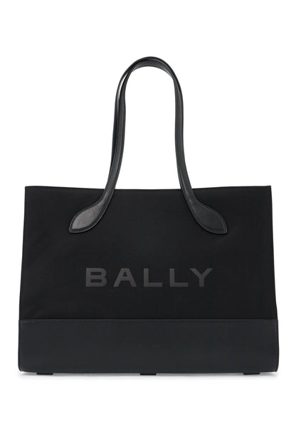 East/west Nylon And Leather Tote Bag  - Black