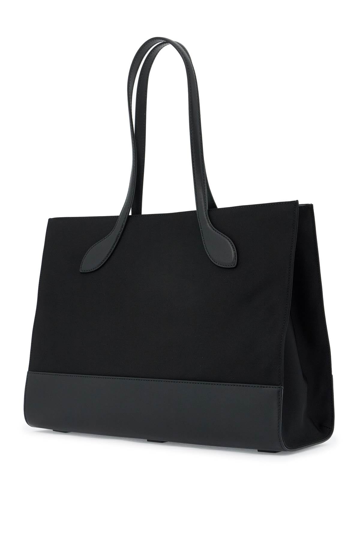 East/west Nylon And Leather Tote Bag  - Black