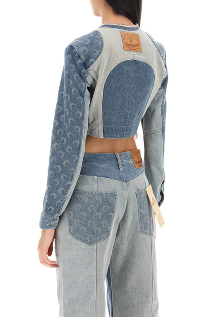 Regenerated Denim Cropped Jacket  - Blu