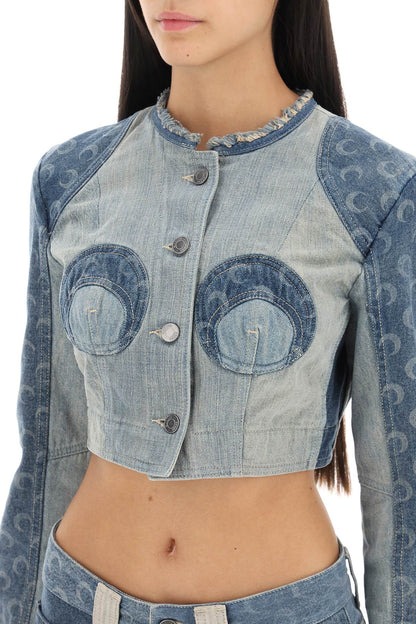 Regenerated Denim Cropped Jacket  - Blu