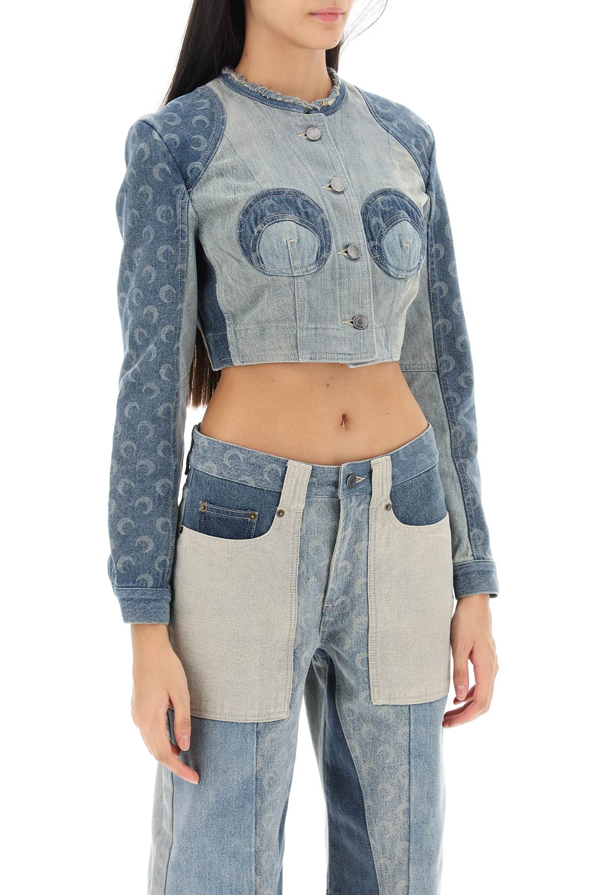 Regenerated Denim Cropped Jacket  - Blu