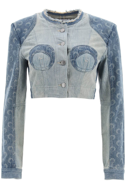 Regenerated Denim Cropped Jacket  - Blu