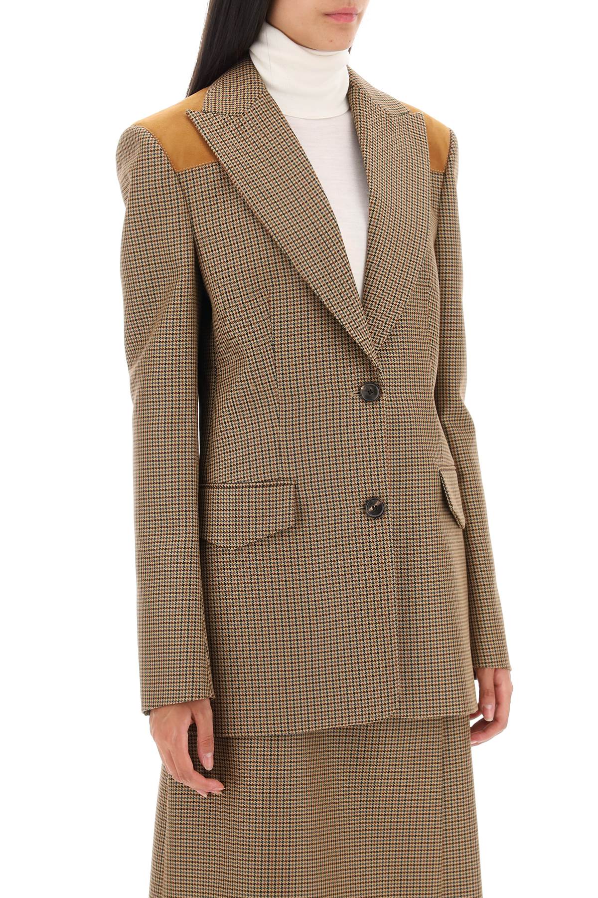 Houndstooth Single-breasted Blazer  - Beige