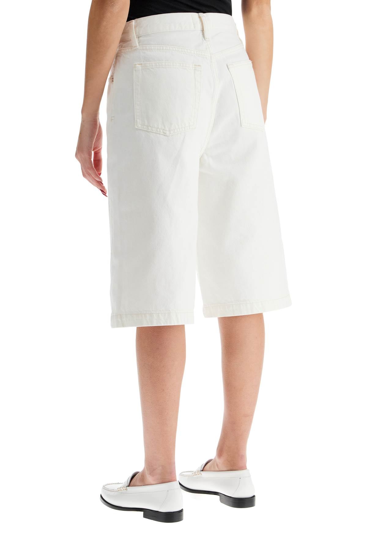 Flared Denim Bermuda Shorts.  - White