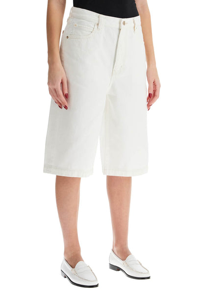 Flared Denim Bermuda Shorts.  - White