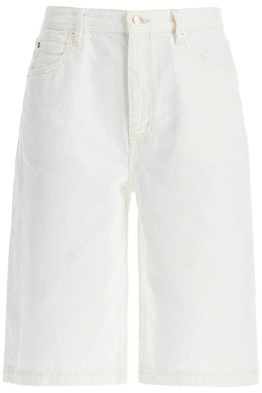 Flared Denim Bermuda Shorts.  - White