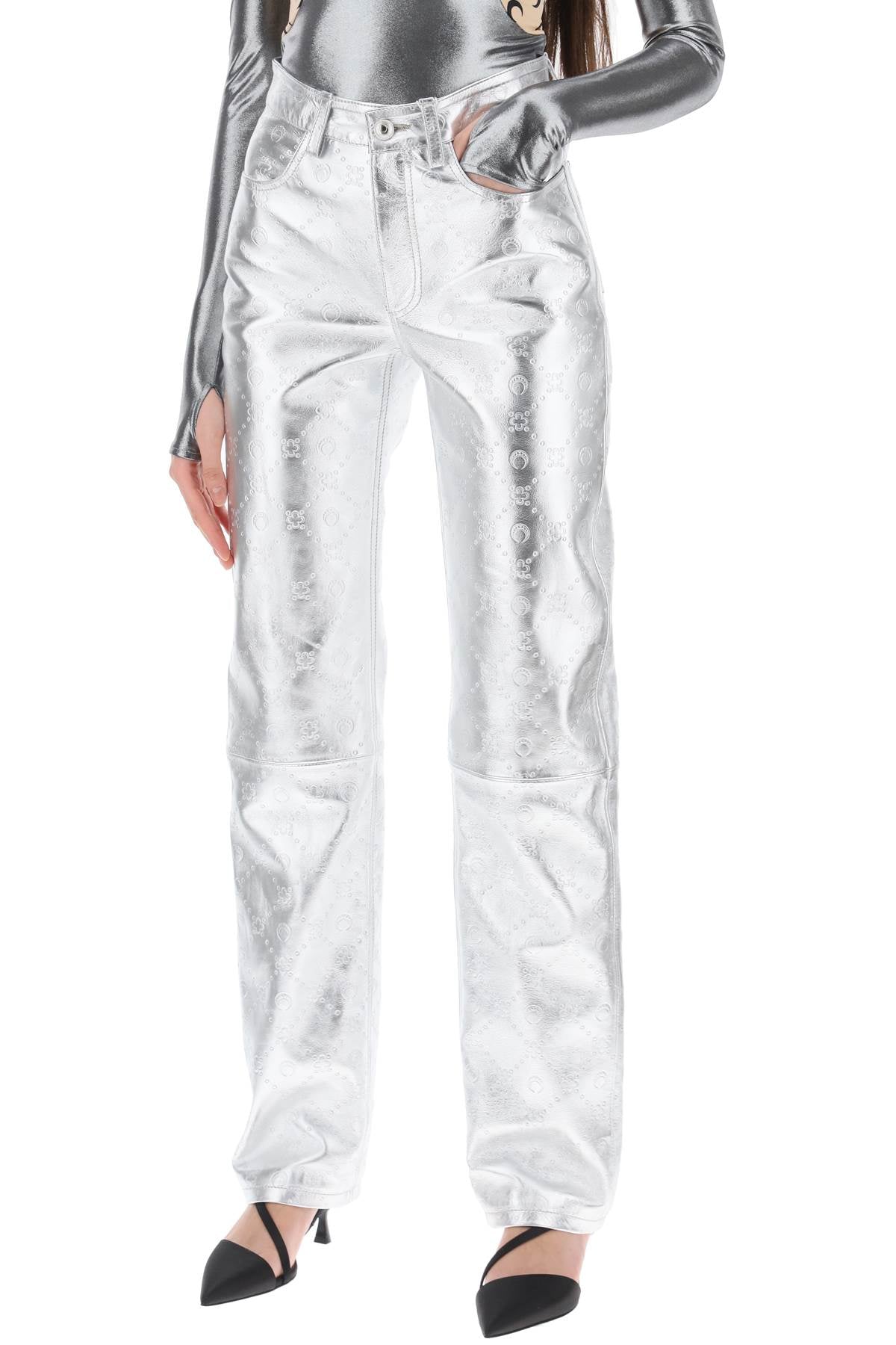 Moonogram Pants In Laminated Leather  - Silver