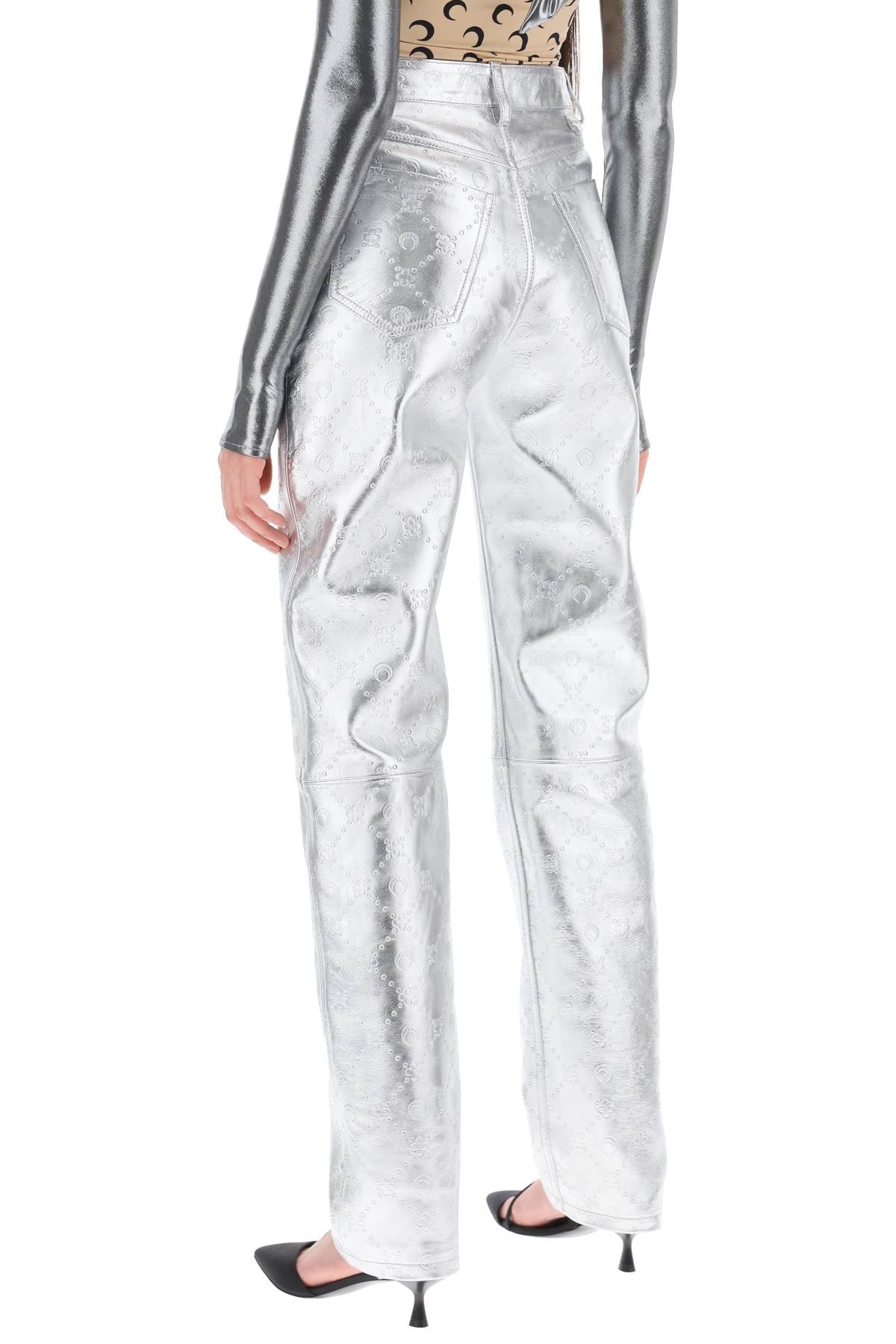 Moonogram Pants In Laminated Leather  - Silver