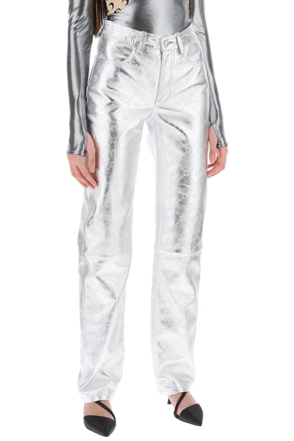 Moonogram Pants In Laminated Leather  - Silver