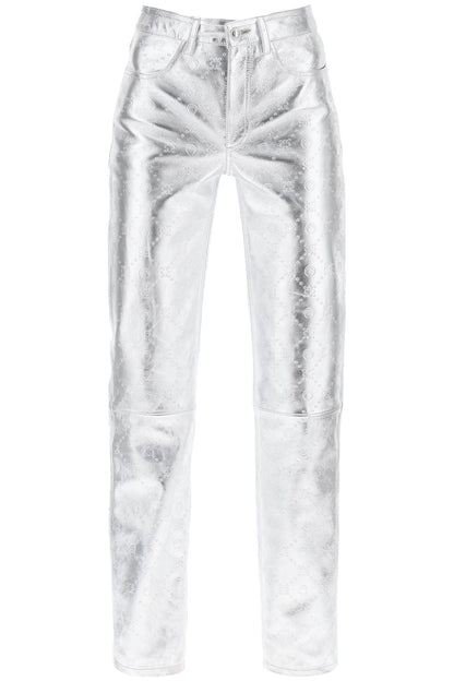 Moonogram Pants In Laminated Leather  - Silver