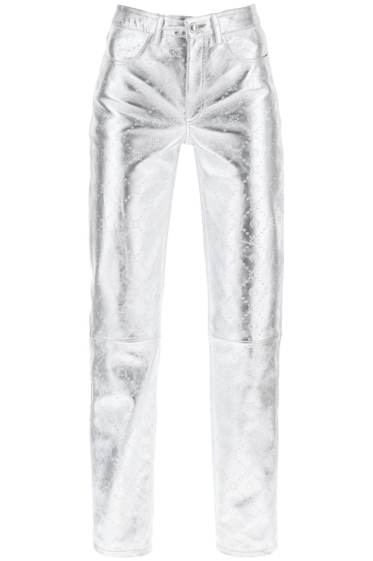 Moonogram Pants In Laminated Leather  - Silver