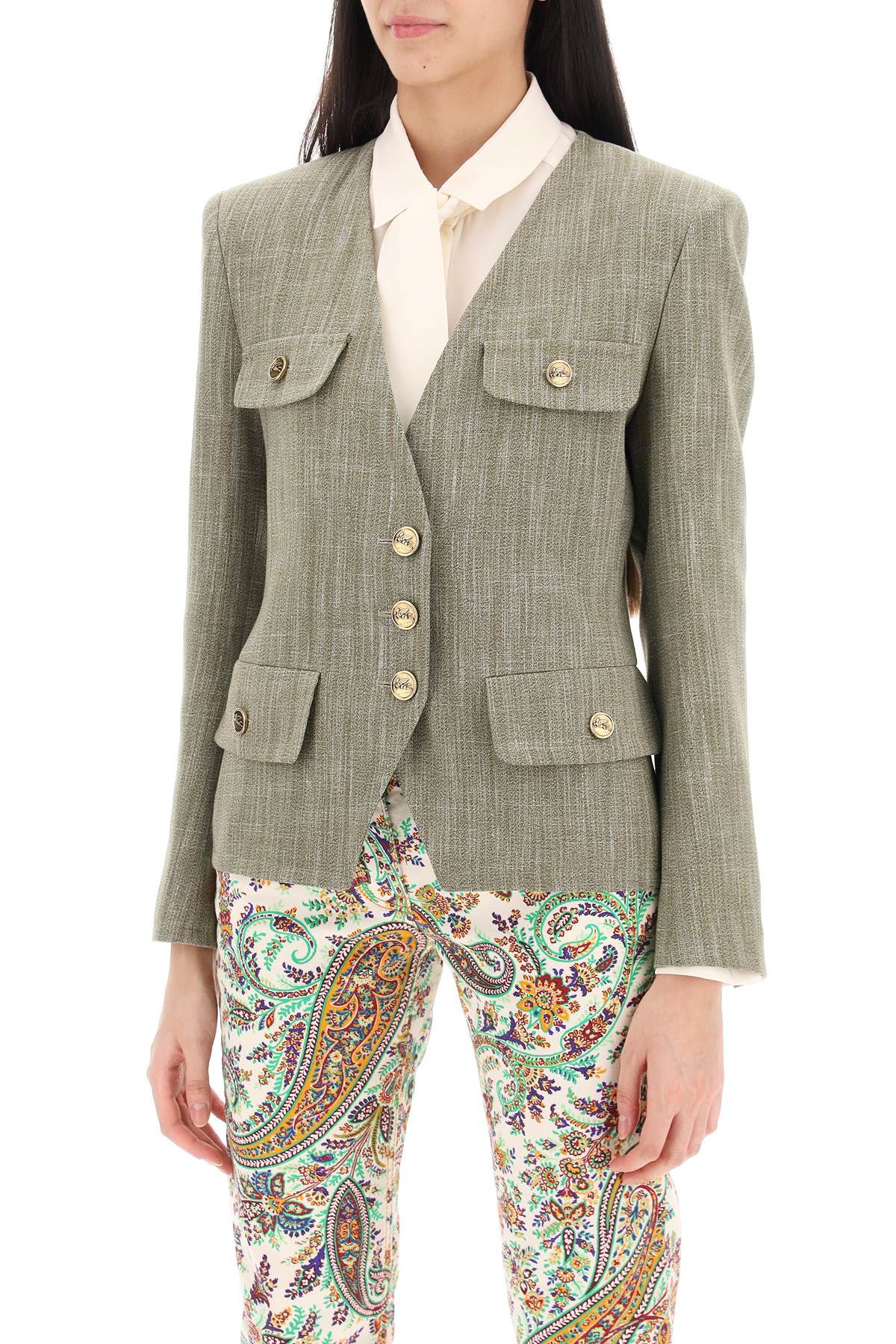 Fitted Jacket With Padded Shoulders  - Green