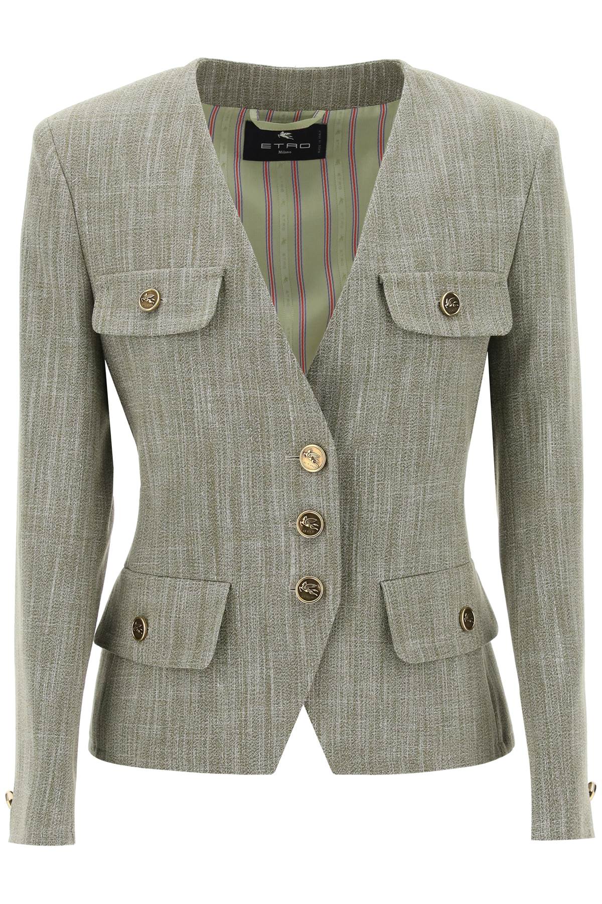 Fitted Jacket With Padded Shoulders  - Green