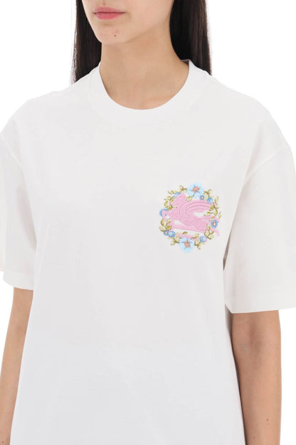 Floral Pegasus Embroidered T-shirt  - White