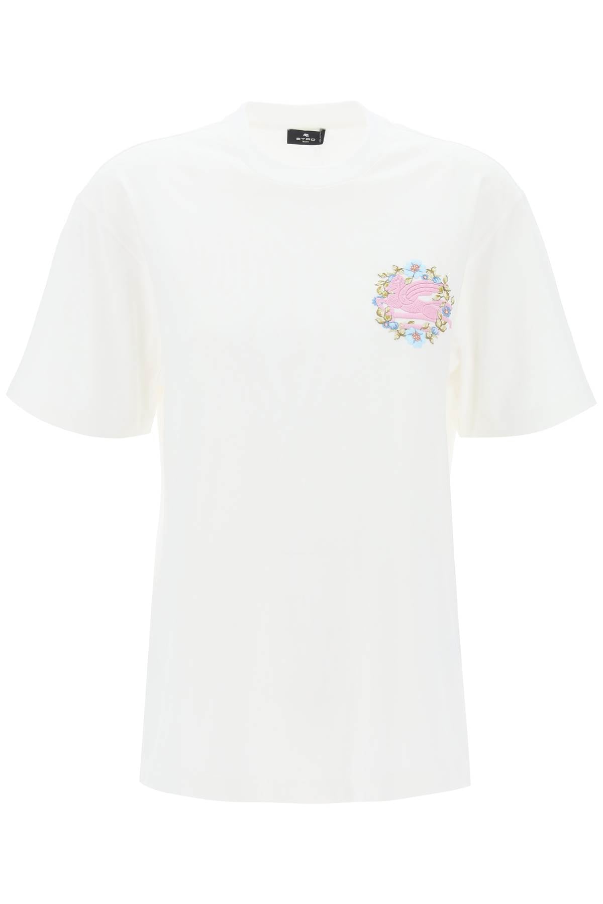 Floral Pegasus Embroidered T-shirt  - White