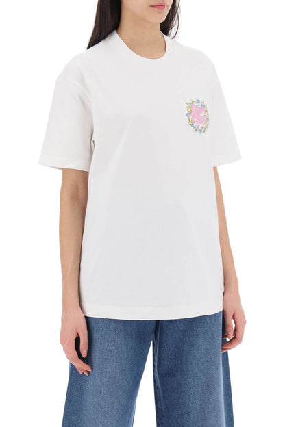 Floral Pegasus Embroidered T-shirt  - White