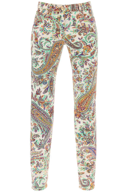 Paisley Patterned Jeans  - White