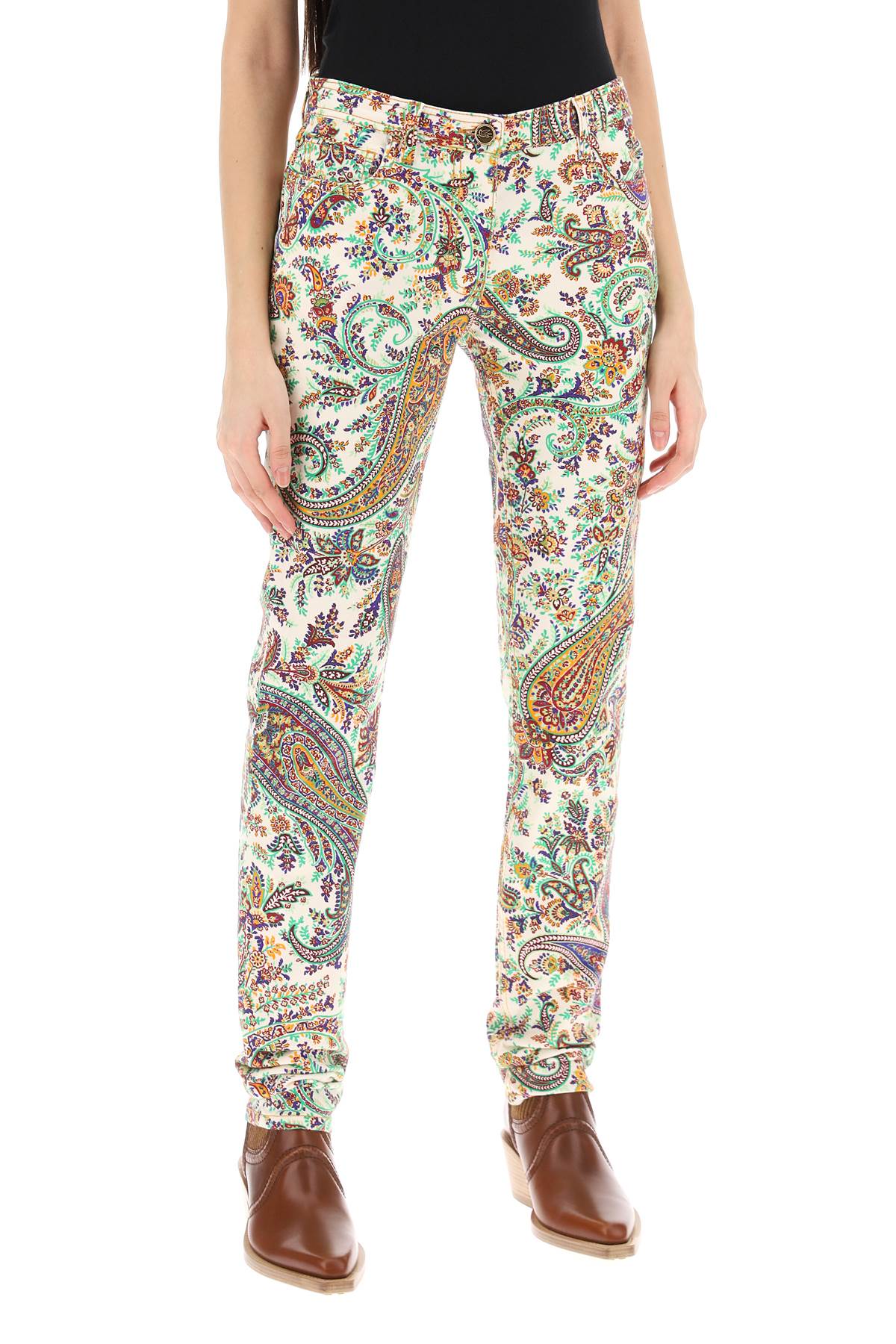 Paisley Patterned Jeans  - White