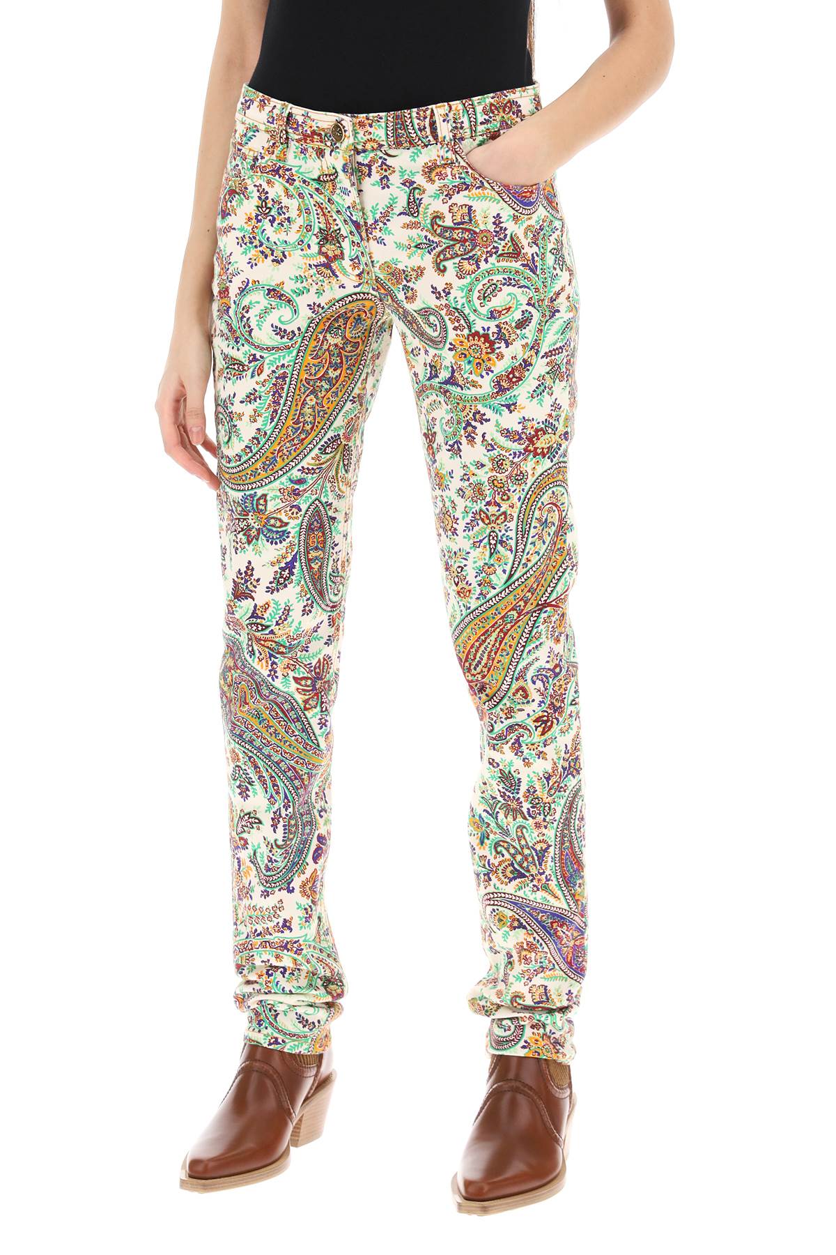 Paisley Patterned Jeans  - White