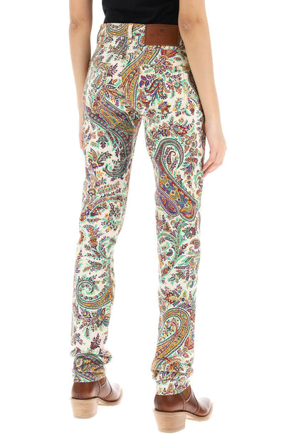 Paisley Patterned Jeans  - White