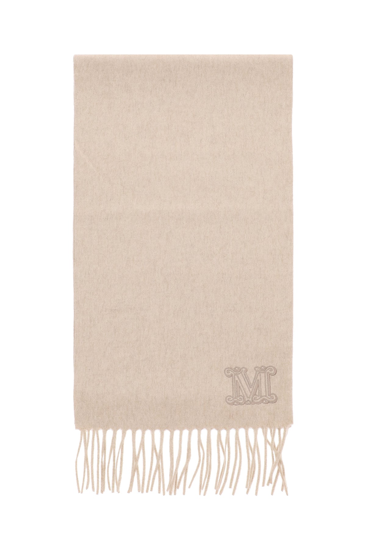 Cashmere Scarf With Monogram  - Beige