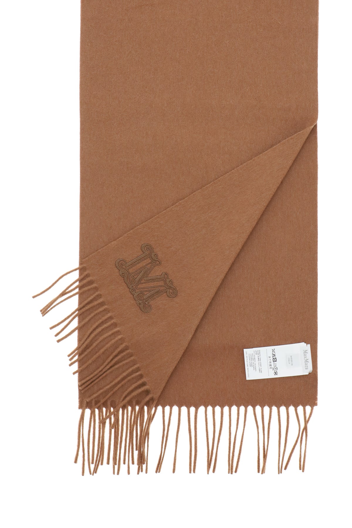 Cashmere Scarf With Monogram  - Beige